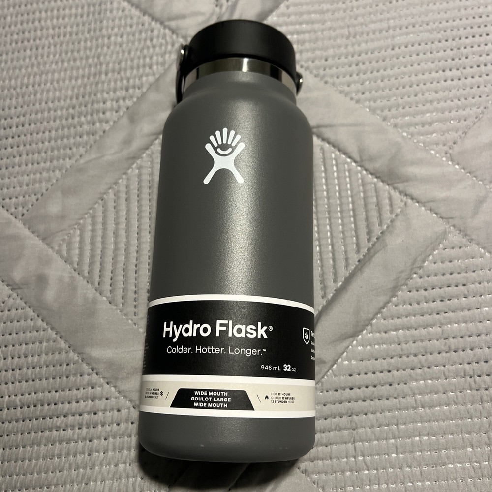 Hydro Flask Wide Mouth Water Bottle Stainless Steel Stone Gra 32 Oz. Double Wall