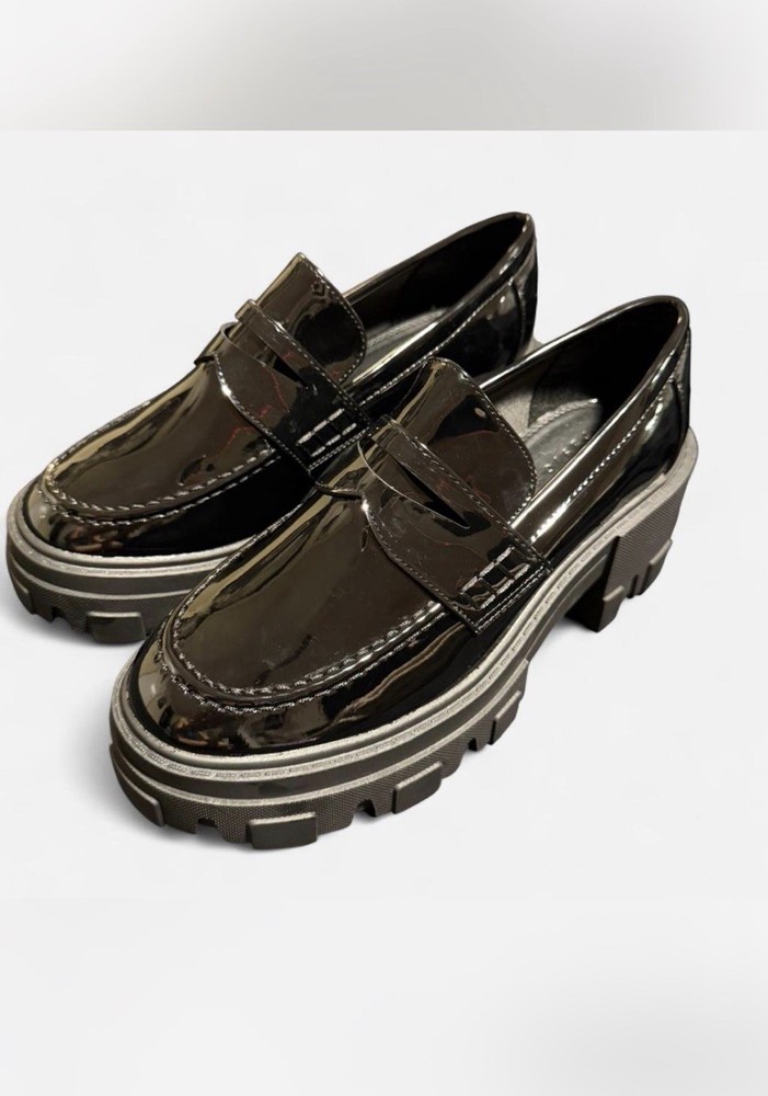 NWOT Women’s ASOS Black Patent Chunky Lug Sole Loafers Size 10 (8 UK)