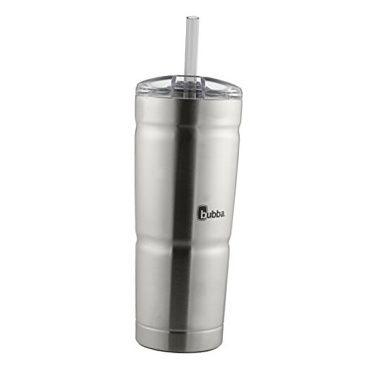 24oz Stainless Steel Tumbler with Straw - Steel & Clear Design
