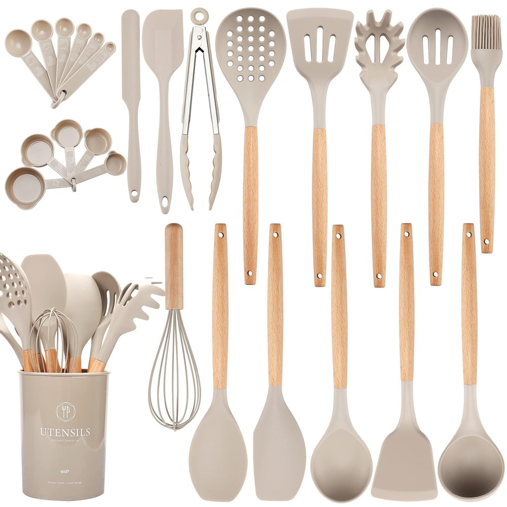 26 Pcs Kitchen Utensils Set with Holder, Large Silicone Cooking Utensils Set ...