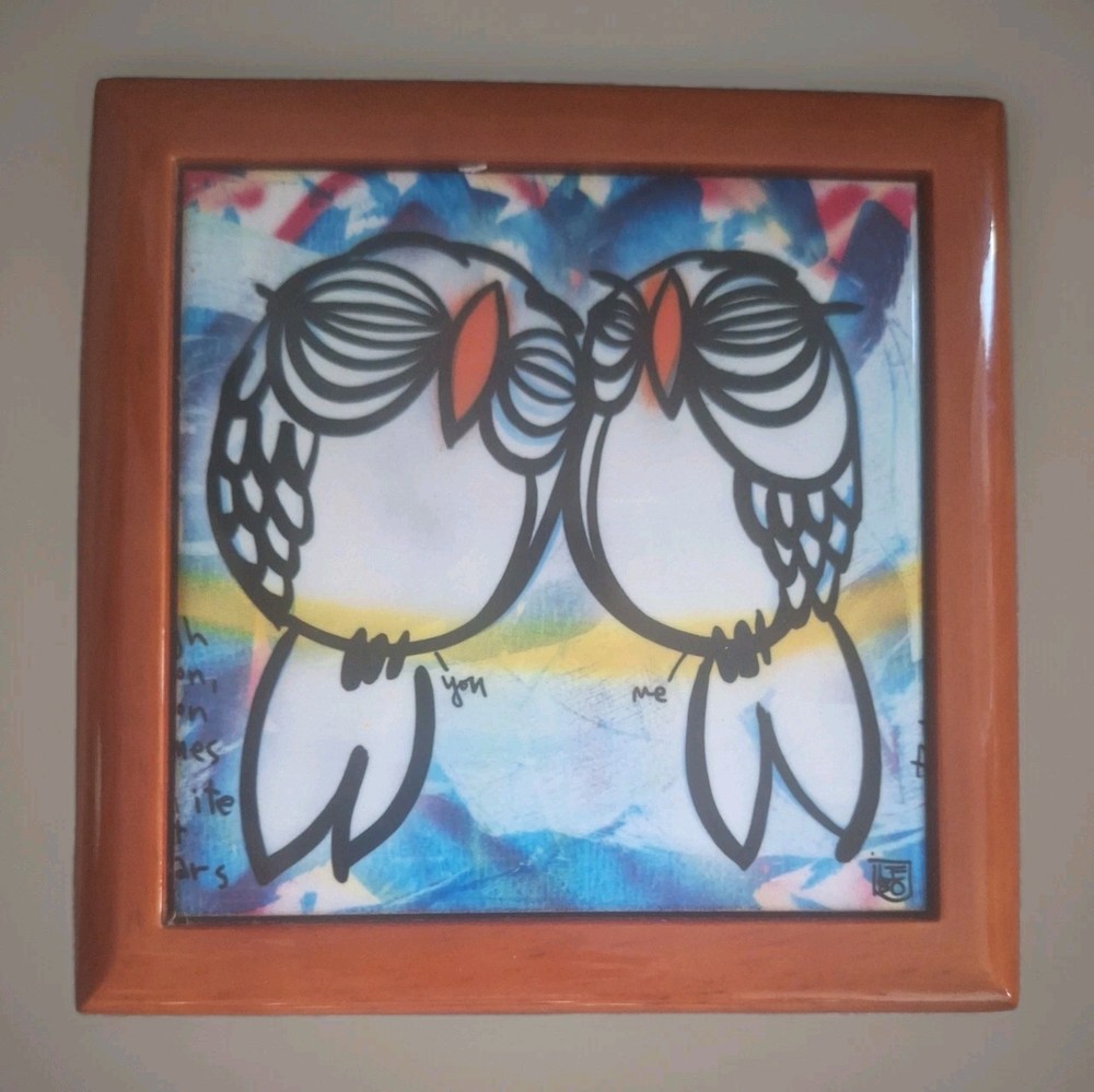 LEBO Signed Love Birds Ceramic Tile Treasure Box for Couples