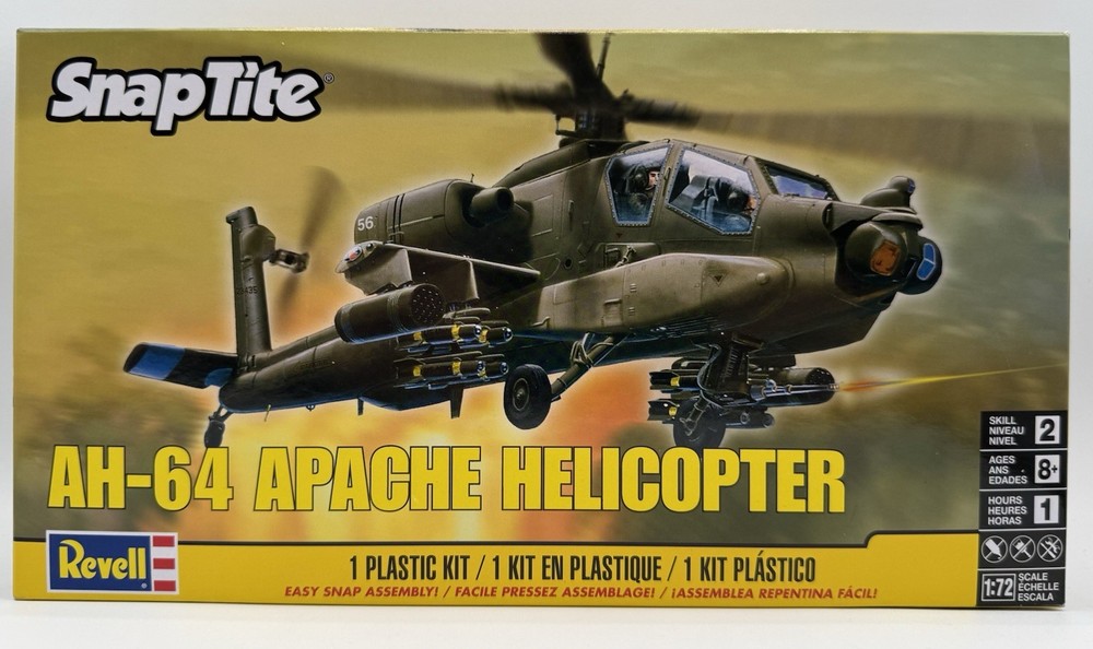 Revell SnapTite AH-64 Apache Helicopter 1:72 Scale Model Kit - New Sealed MS9