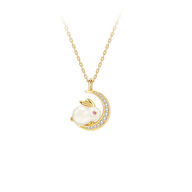 Jade Rabbit Pendant White Amulet Necklace 925 Silver Jewelry Natural Pendants