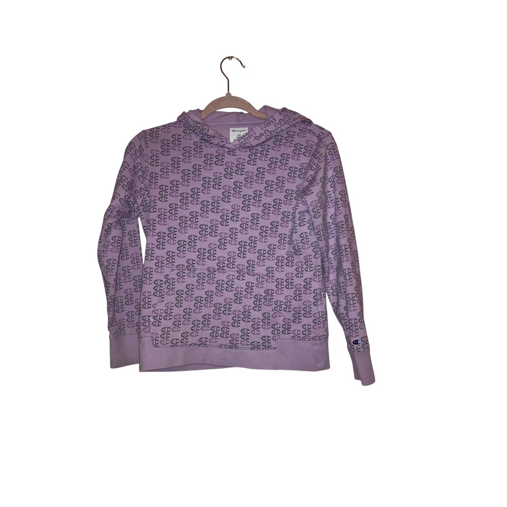 Champion Lavender Allover Logo Hoodie Youth Large 14/16