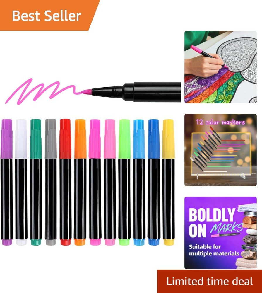 Erasable Fine Tip Markers in 12 Bright Neon Colors - Ideal for Every Surface
