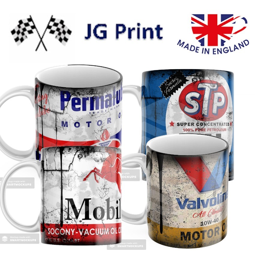 Oil Can 4 pack inspired 110z Mug Gift - Motorsport STP Permalube Mobil Valvoline