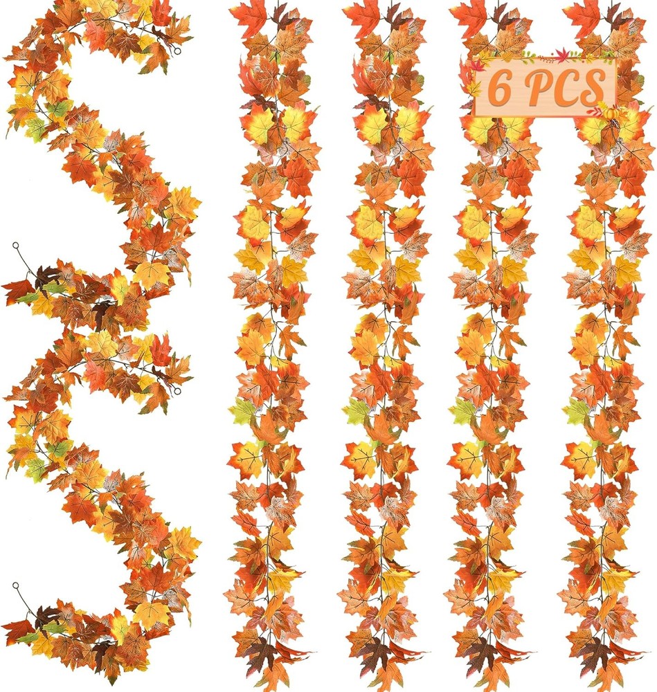 35.4FT Autumn Garland Set - 6 Pack Orange Fall Decor for Home