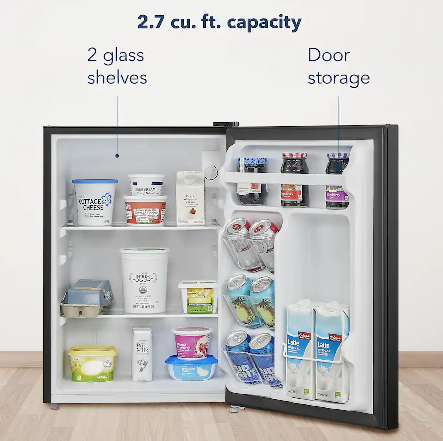 2.7 Cu Ft Mini Fridge Door Storage Energy Efficient Black Compact Refrigerator