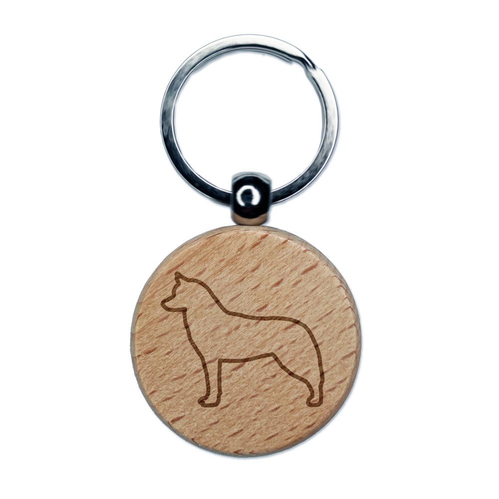 Siberian Husky Engraved Wooden Round Keychain Charm Tag
