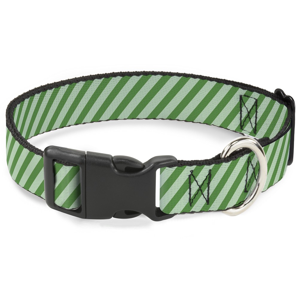 Plastic Clip Collar Diagonal Stripes Pastel Greens NARROW-Medium 8.5-12