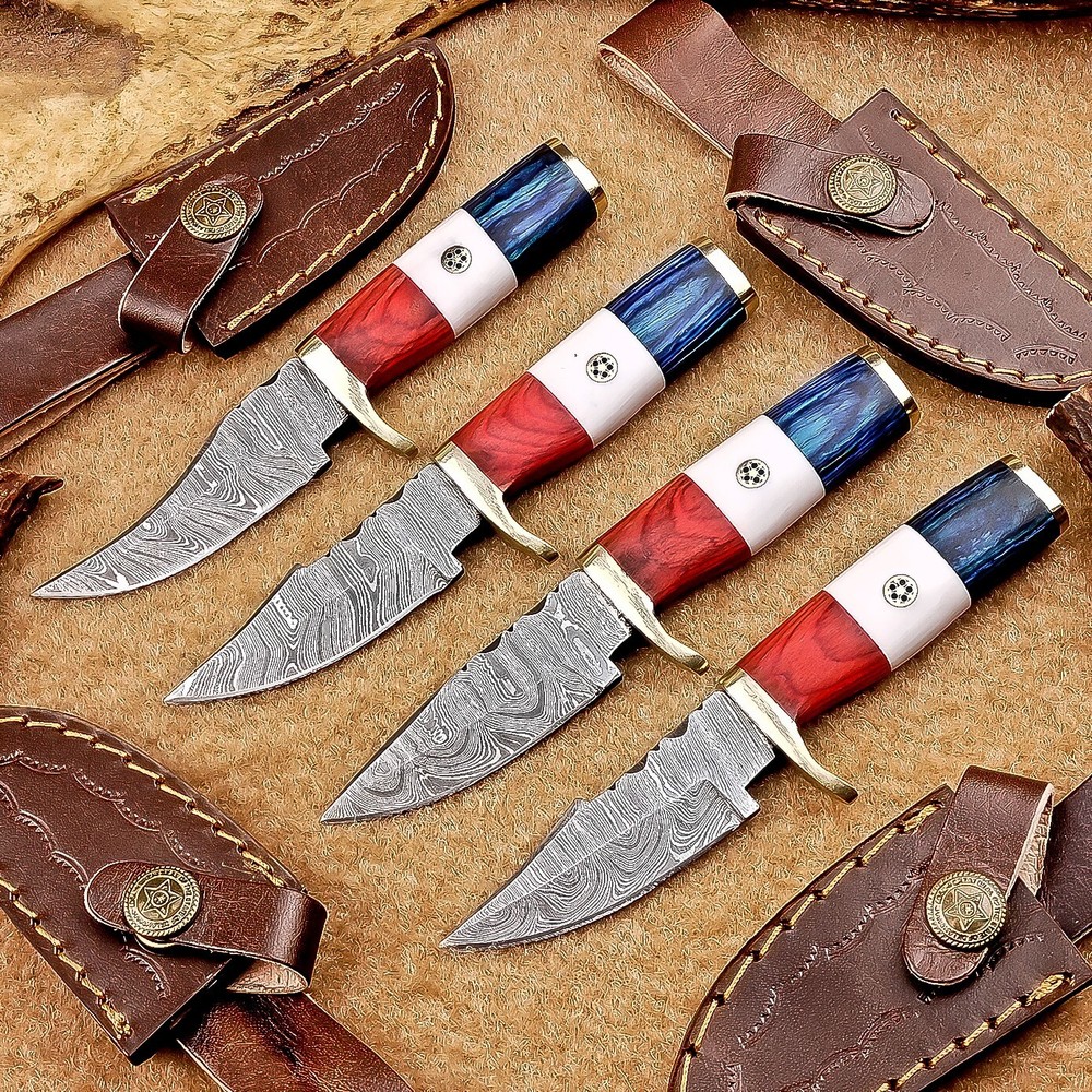 4-Piece Damascus Skinner Knife Set with 6