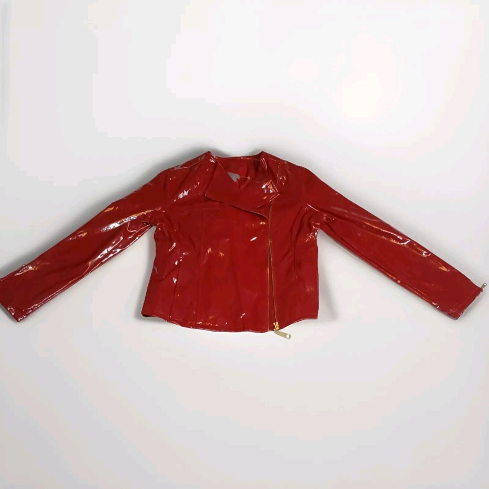 Red Vintage Faux Leather Live A Little Womens Large Motorcycle Jacket