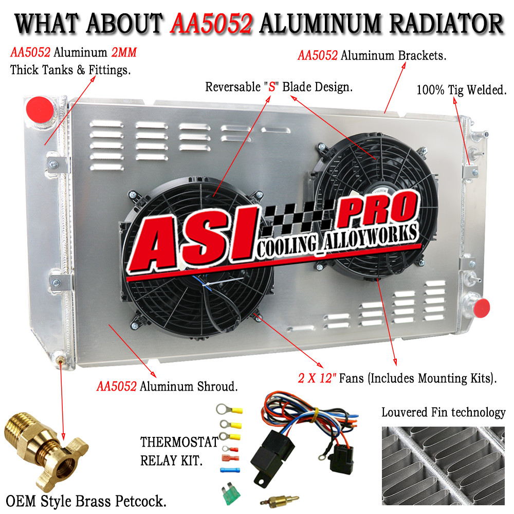 4-Rows Radiator Shroud Fan For 1994-2000 Chevrolet C1500 C2500 C3500 6.5 V8 ASI.