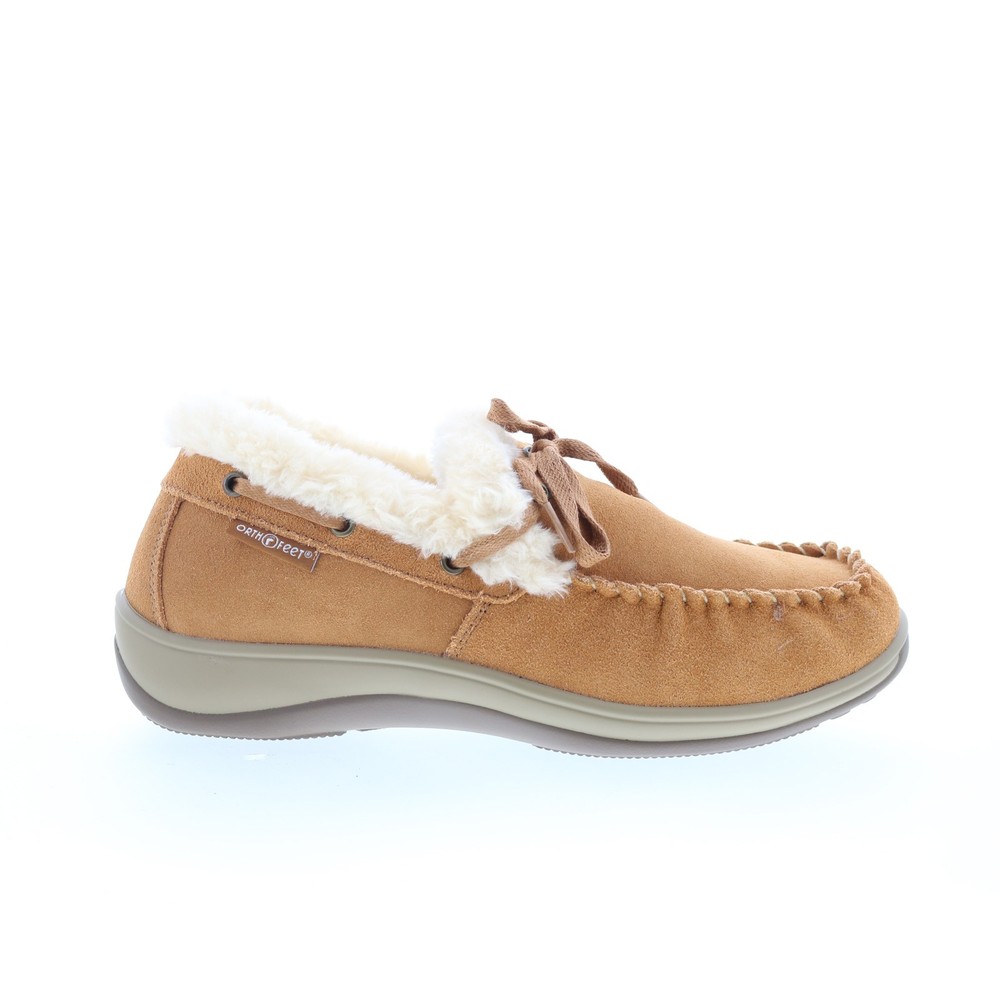 Orthofeet Capri CAPRI Womens Brown Wide Suede Moccasin Slippers Shoes