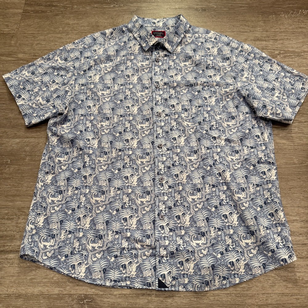 Untuckit Shirt Mens XL Blue Geometric All Over Print Jungle Tropical Preppy