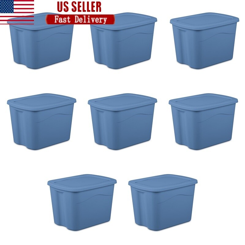 18 Gallon Stackable Plastic Storage Bins with Snap-on Lids 8-Pack Organizer