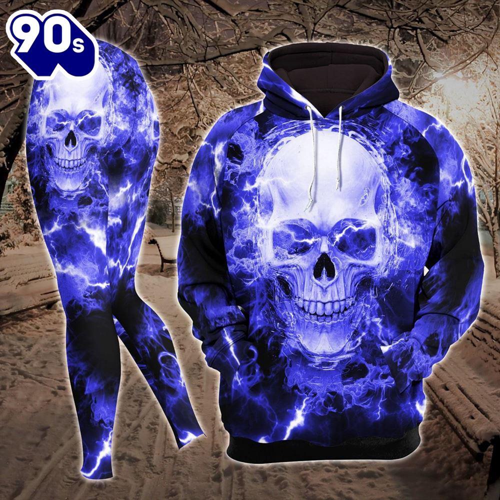 Blue Purple Smoke Skull Combo Hoodie And Leggings - Musicdope90s