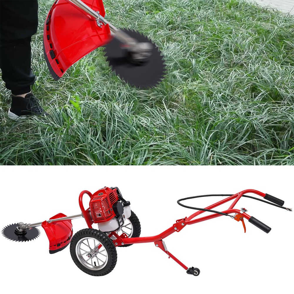 Gas-Powered Hand Push Grass Cutter Lawn Mower Trimmer Garden Brush Tool