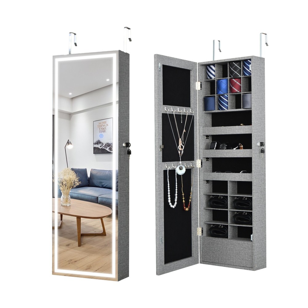Fashion Simple Jewelry Storage Mirror Cabinet With LED Lights Can Be Hung On The