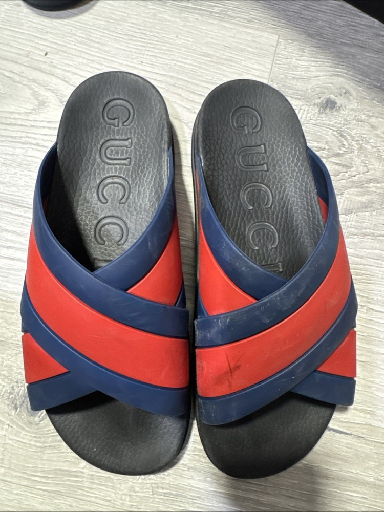 Gucci Men Blue Red Black Striped Polo Shirt