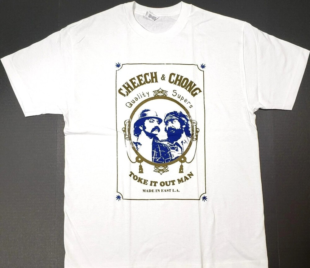 CHEECH and CHONG T-shirt Marijuana Smoke 420 Weed Bong Adult Men's White Tee New