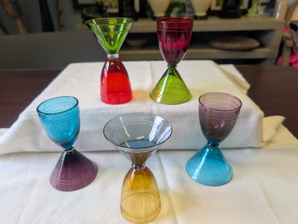 Vintage Mid-Century Reversible Jewel Tone Martini Glasses Set of 5