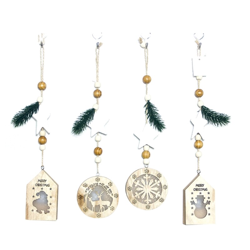 Christmas Glow Wooden Light Pendant for Xmas Tree Decor