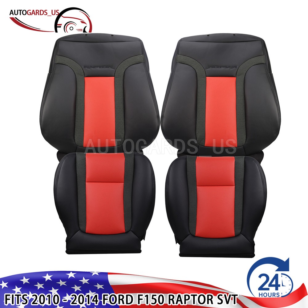 For 2010 - 2014 Ford F150 Raptor SVT Right Left Black & Red Leather Seat Covers