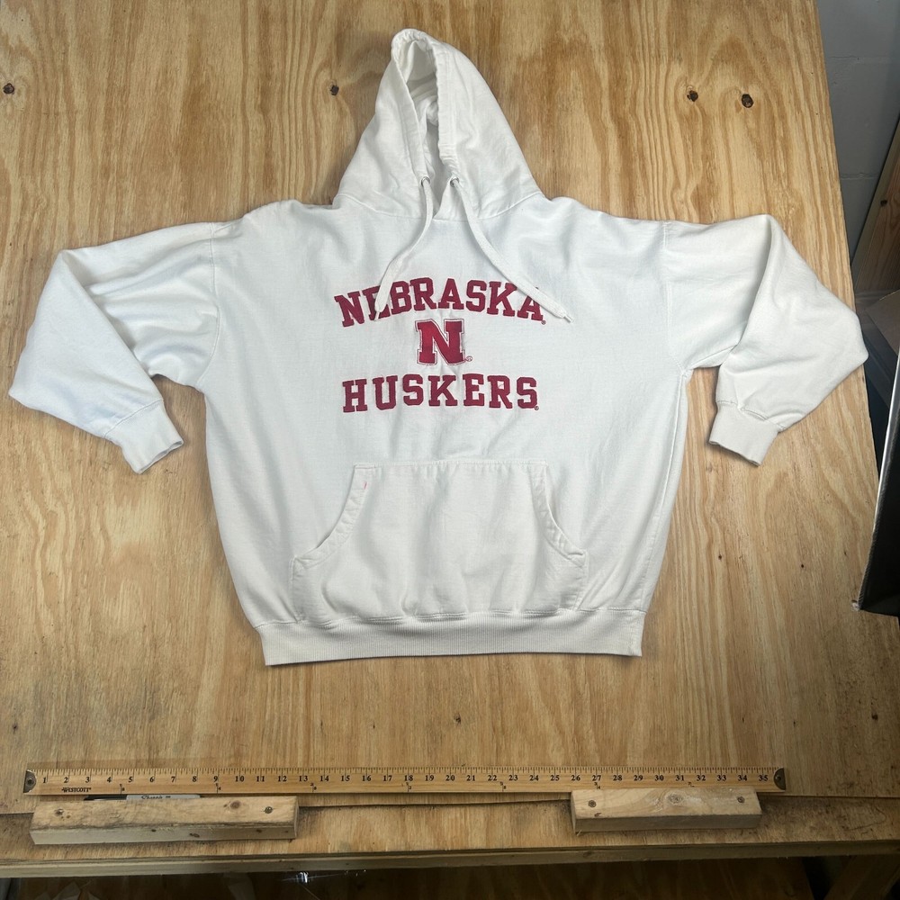 Y2K NCAA Nebraska Cornhuskers Champion w/Pockets Hoodie Sweatshirt Men’s L White