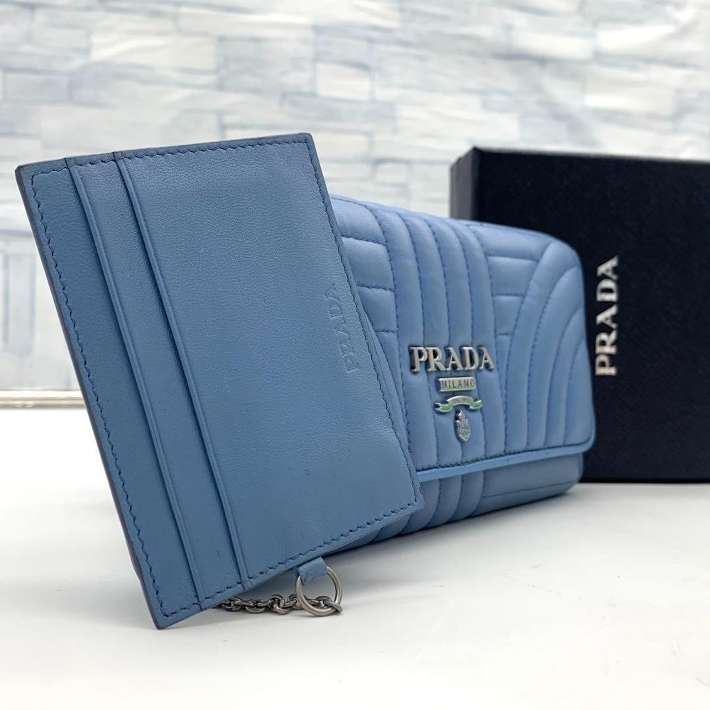 Prada Light Blue Quilted Logo Card Case Rare Authentic Pre-Owned