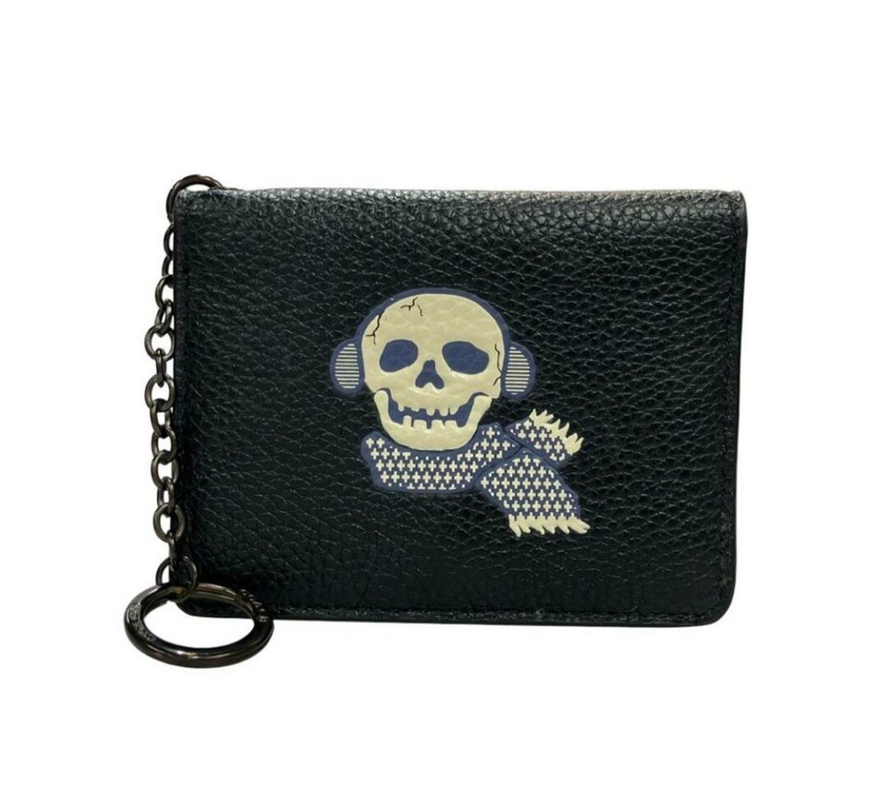 Coach Bonsy Black Leather Skull Wallet with Keychain - Pre-Owned