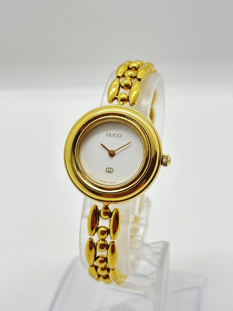 [Exc+4] GUCCI 11/12 Change Bezel Gold Watch Vintage Quartz Used Working F/S