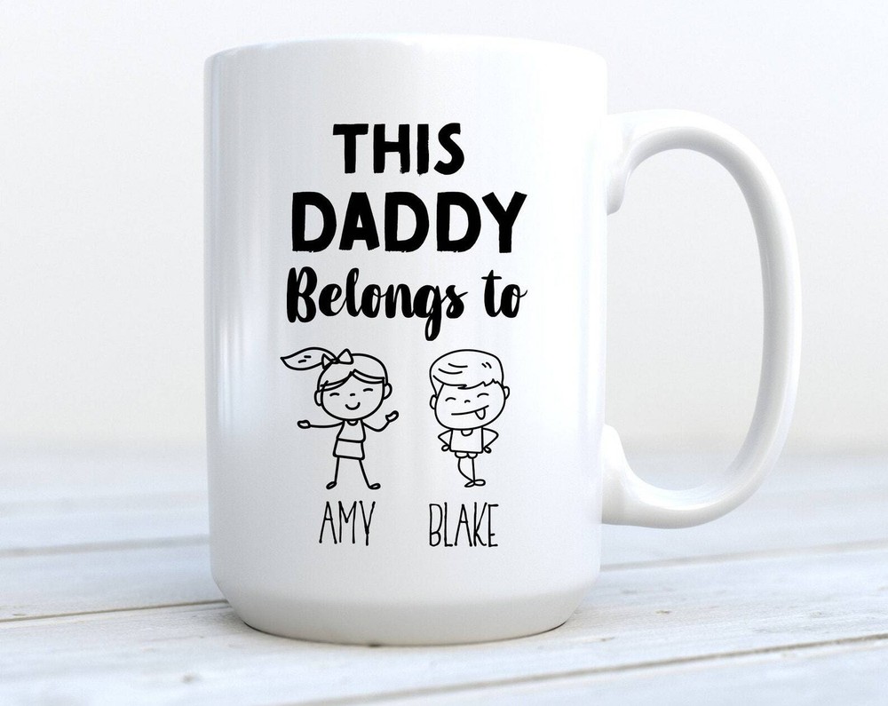 Daddy Mug Fathers Day Mug This Daddy Belongs To Kid Figures Custom Mug For Dad