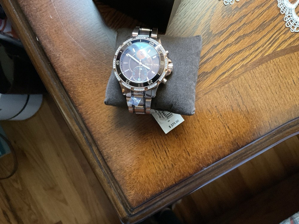 NEW MICHAEL KORS GARRET S/S TWO TONE ROSE GOLD,MOP DIAL CHRONO WATCH-MK5553