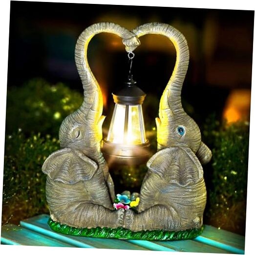 Solar LED Elephant Statue Garden Decor Set of 2 Playing Elephants