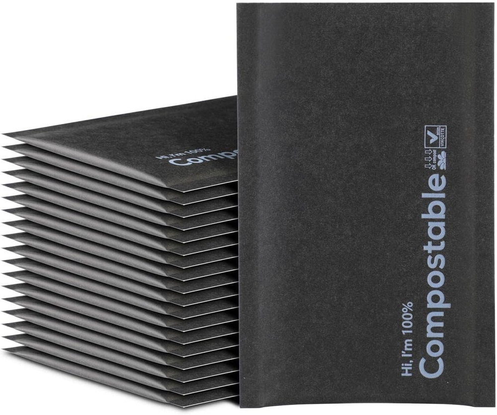 4X8 100% Biodegradable Bubble Mailers,25 Count Kraft Black #000 Compostable Padd