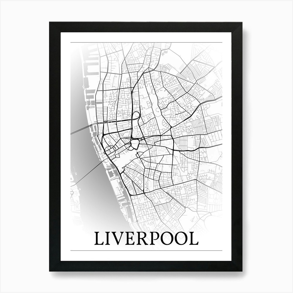 Liverpool, England, Uk, City Map, B Framed Wall Art Poster Canvas Print Picture