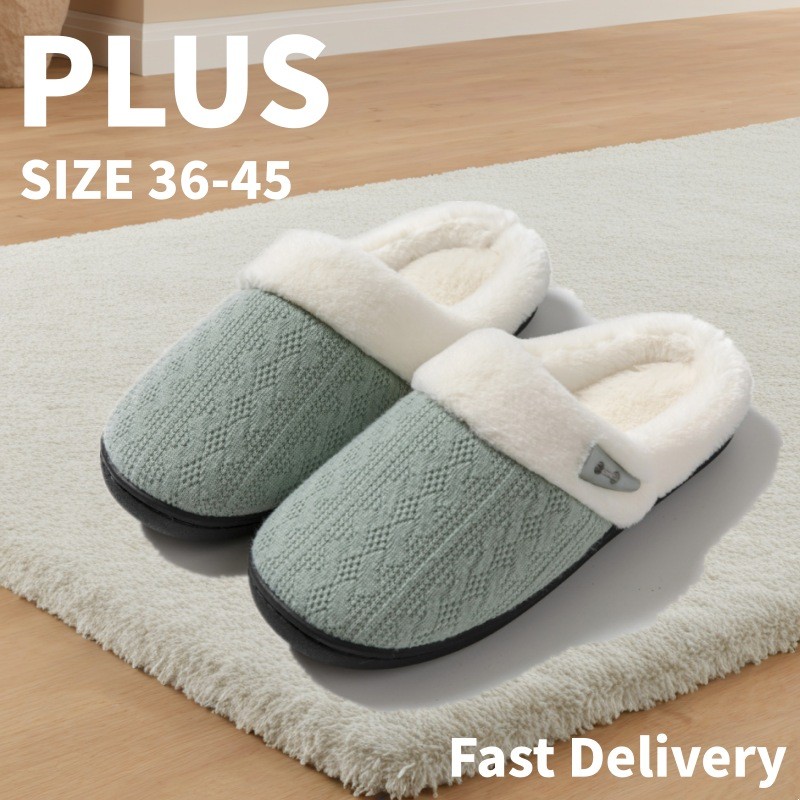 Ladies' Plus Winter Warm Slippers Plush Lining Non-slip Sole 3 Color Home Shoes