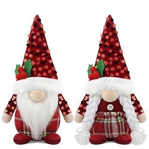 Set of 2 Christmas Gnomes Plush Xmas Winter Decorations Gift Handmade Elf Dwa...