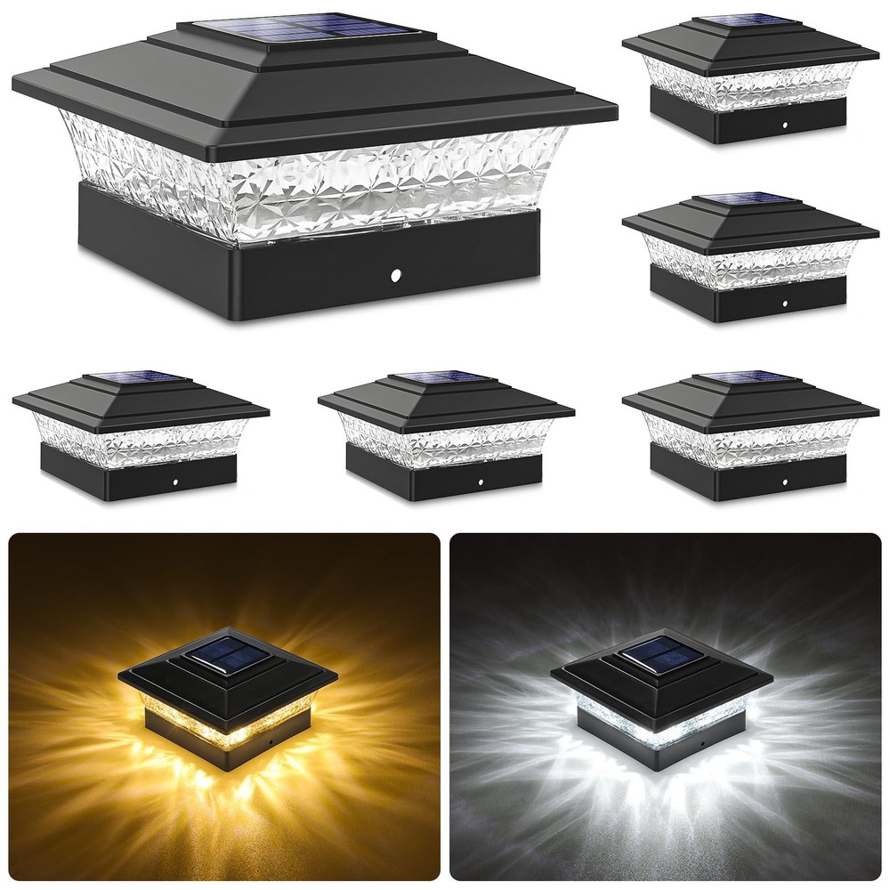 Solar Post Cap Lights Outdoor 6-Pack, Waterproof Fence Lights with 16 Ultra-Bright LEDs