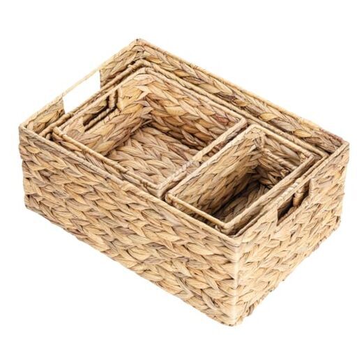 Wicker Storage Baskets Set of 4, Water Hyacinth Storage Baskets for