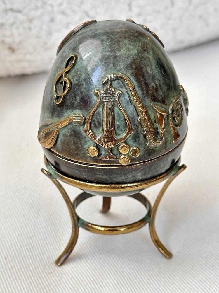 Jorge Bautista Art Nouveau Style Trinket / Jewelry Box Egg Bronze Stand
