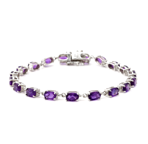 Sterling Silver Bracelet Purple Amethyst Genuine Natural Mined Gems 8 Inch