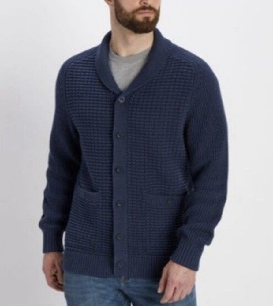 Duluth Men's Burly Retirement Shawl Collar Waffle Cardigan Heavy Knit Sweater L