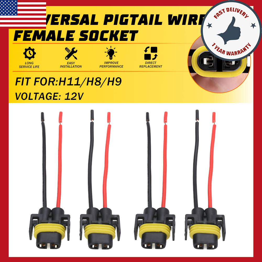 Wire Pigtail S Female H11 Two Harness Head Light Low Beam Socket Connector Plug