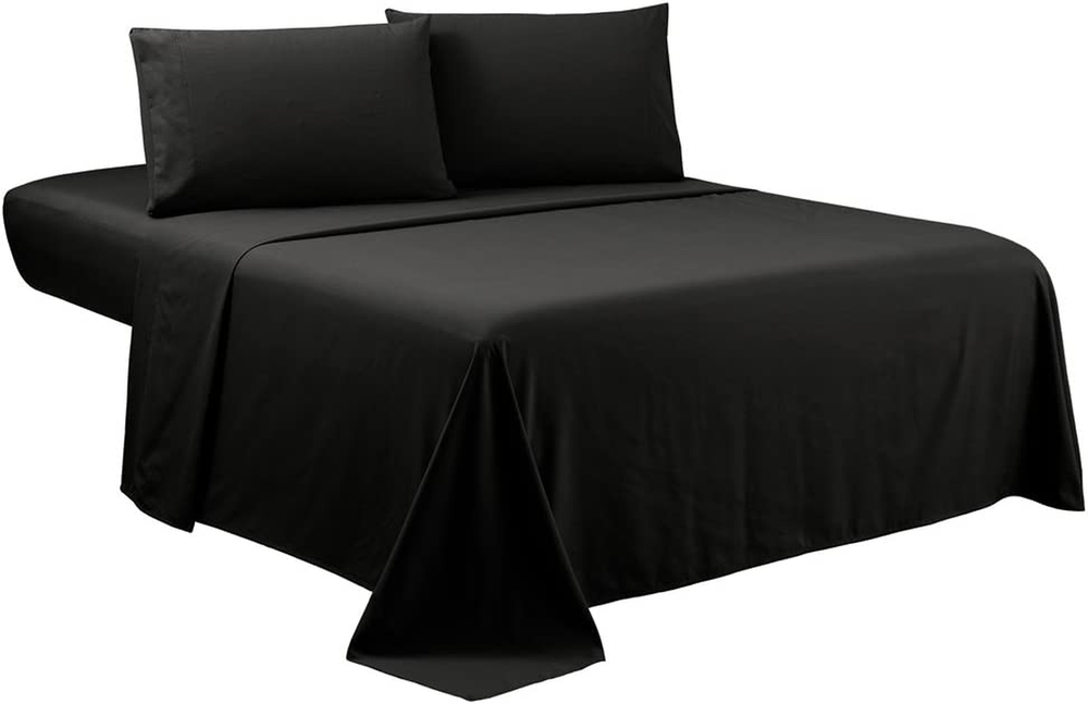 Queen Sheets Set - Black Hotel Luxury 4-Piece Bed Set, Extra Deep Pocket, 1800 S