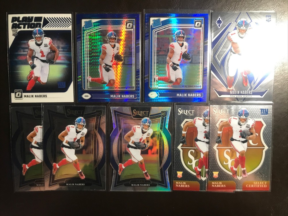 Malik Nabers (9) 2024 ROOKIE RC CARD LOT RATED BLUE HYPER SILVER HOLO GIANTS