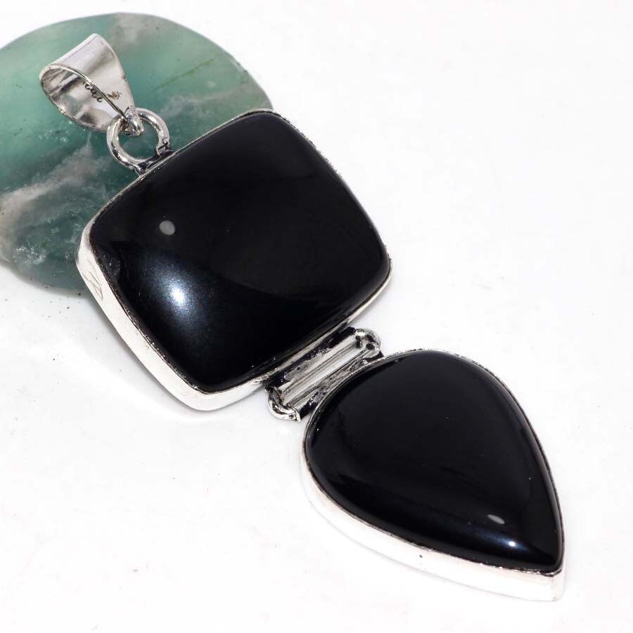 Black Onyx 925 Silver Plated Long Pendant Jewelry Gift for Women JW