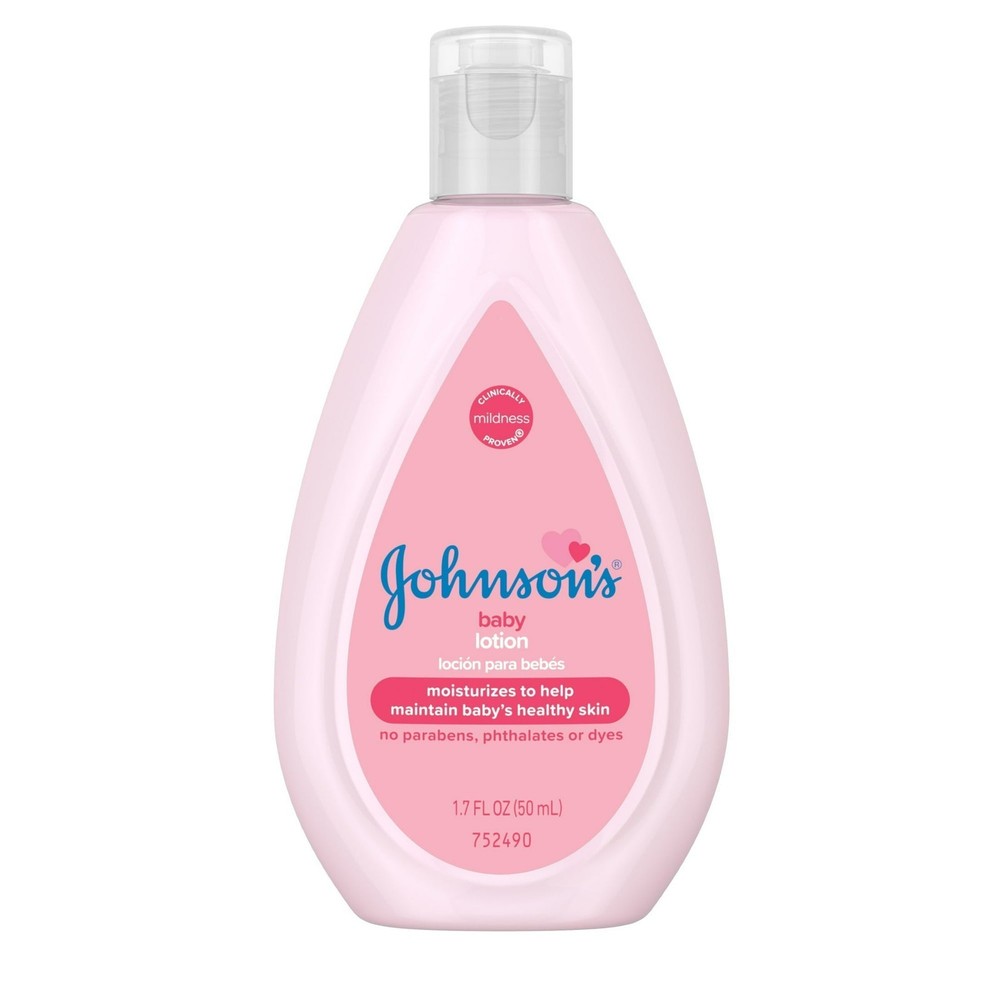 Johnson's Moisturizing Pink Baby Lotion, Coconut Oil Travel Size 1.7oz (4 Pack)