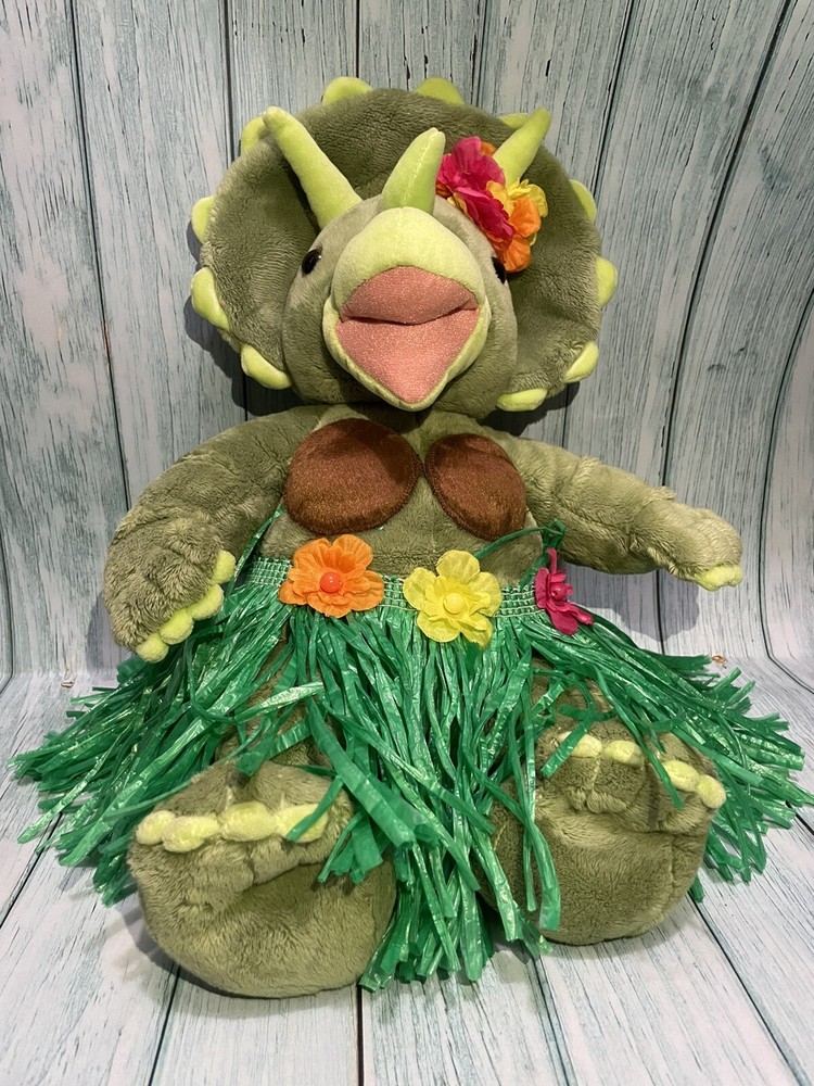Build A Bear Triceratops Dinosaur Plush 18in with Hawaiian Hula Outfit BABW Stuffed Animal
